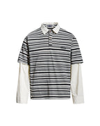 Retro-style faux two-piece polo long-sleeved shirt