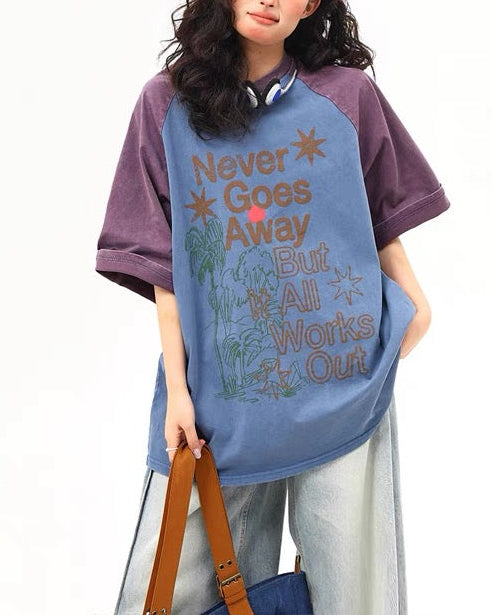 Letter print colorblock short sleeves