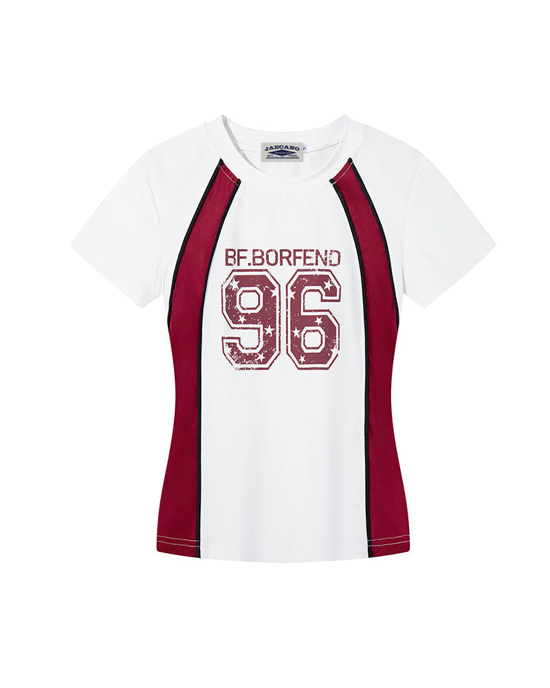 Contrast color stitching short sleeves