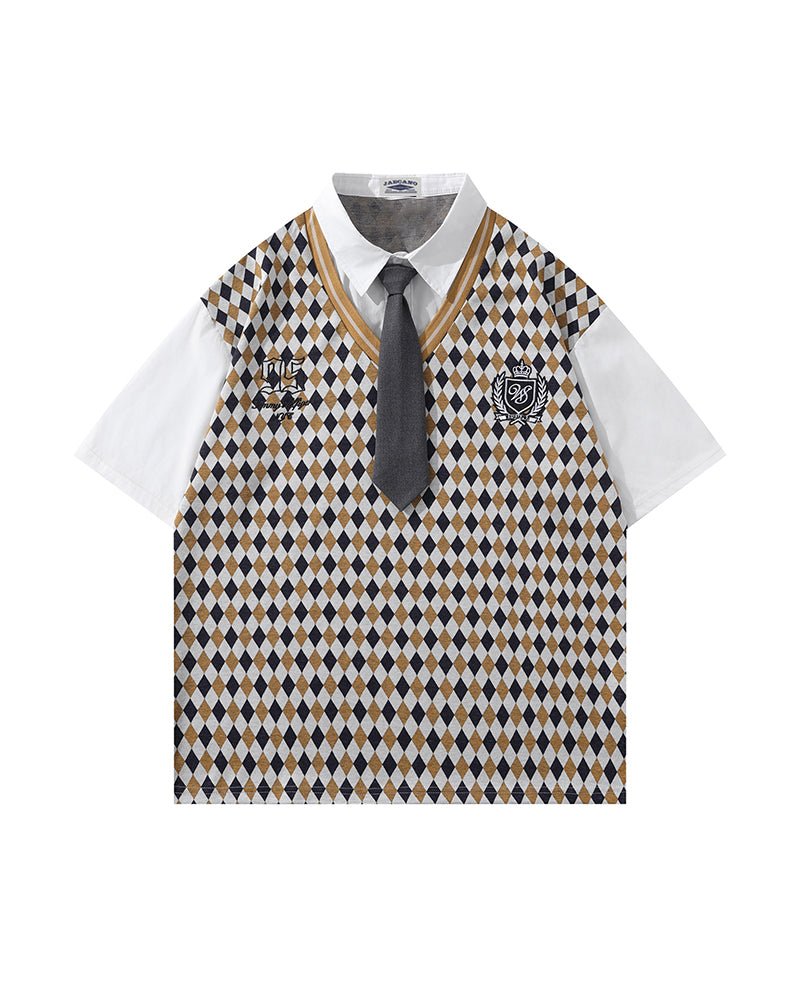 Faux Two-Piece Tie Short Sleeve