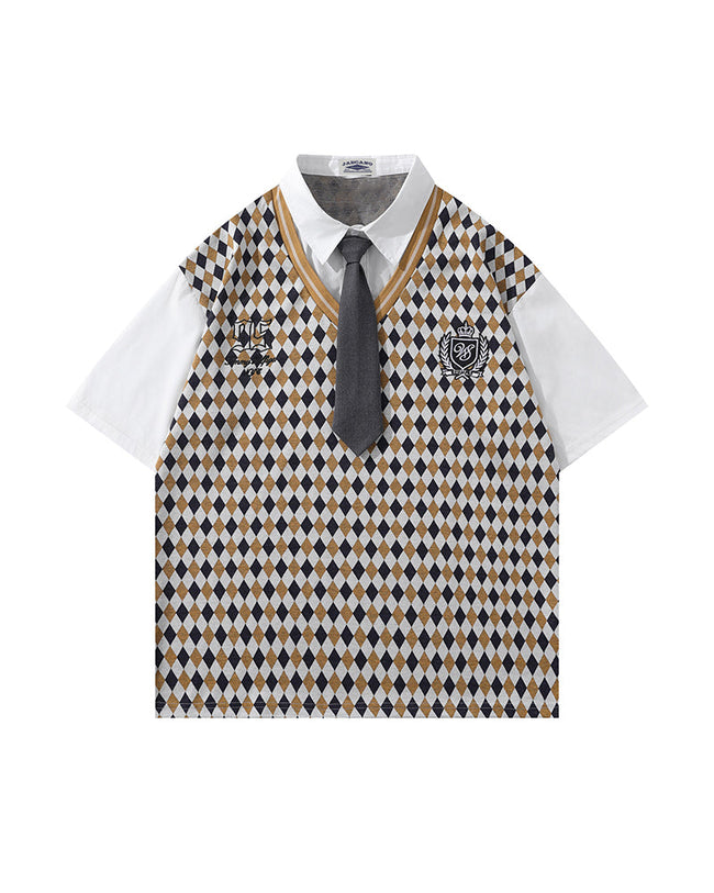 Faux Two-Piece Tie Short Sleeve Hover Image