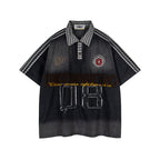 Washed patchwork short-sleeved shirt
