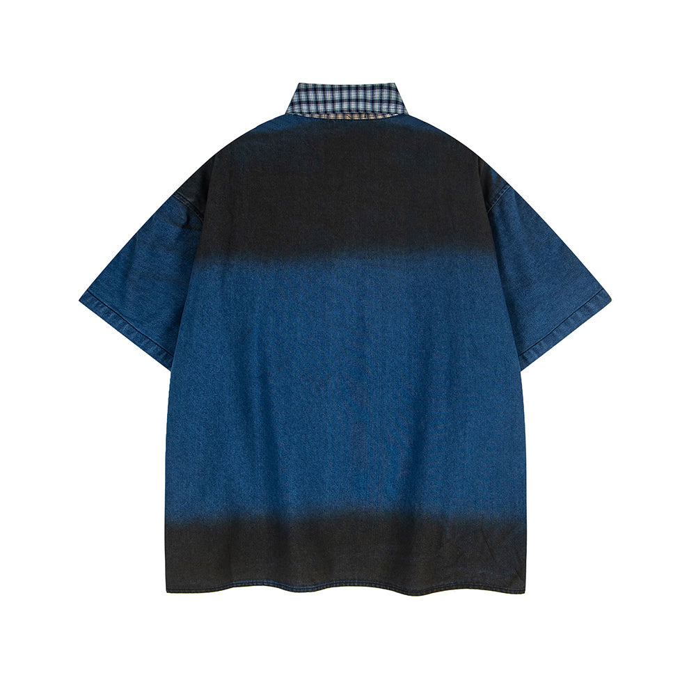 Washed patchwork short-sleeved shirt