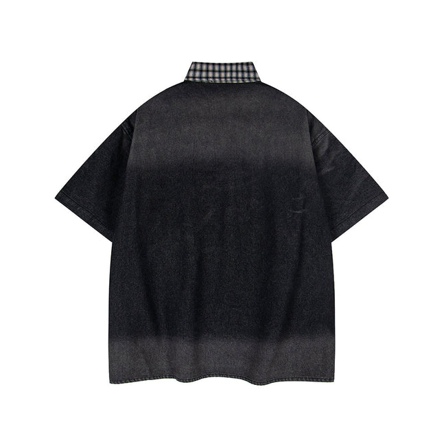 Washed patchwork short-sleeved shirt Main Image