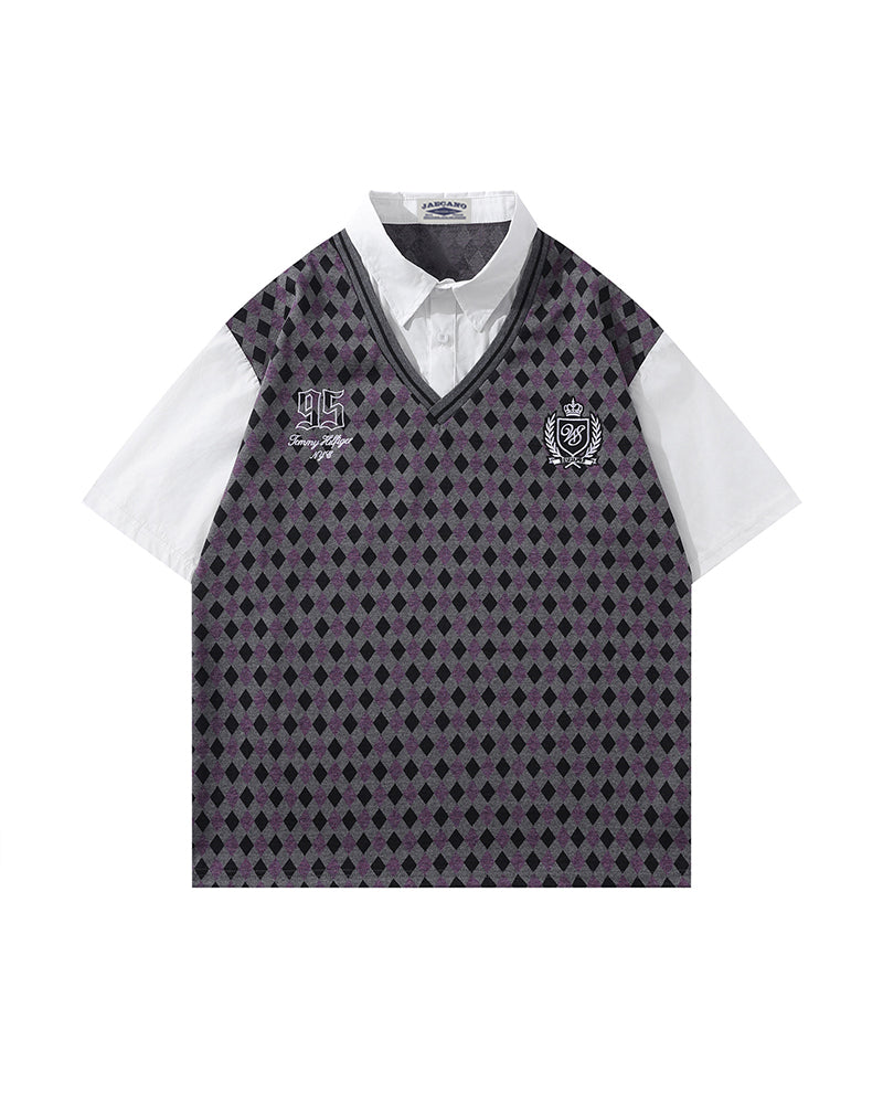 Faux Two-Piece Tie Short Sleeve