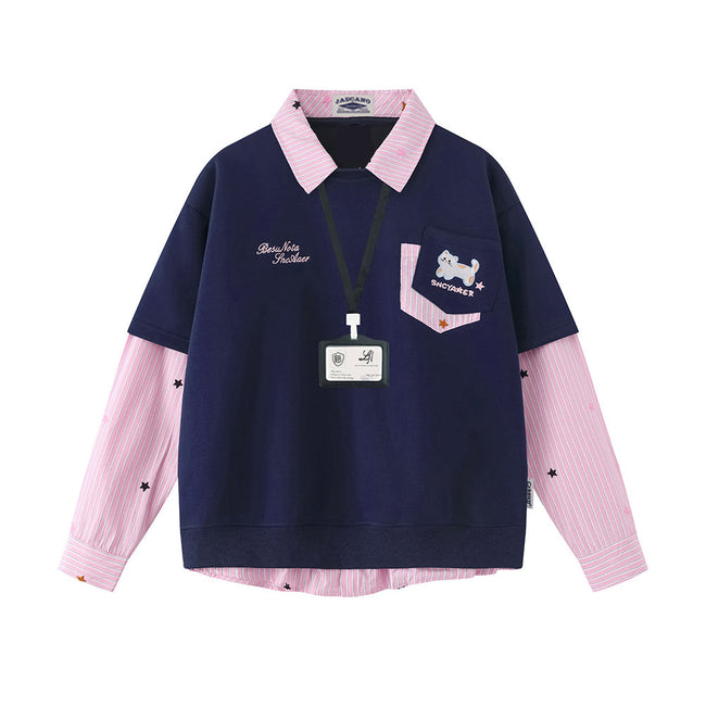 Fake two piece lapel sweatshirt Hover Image
