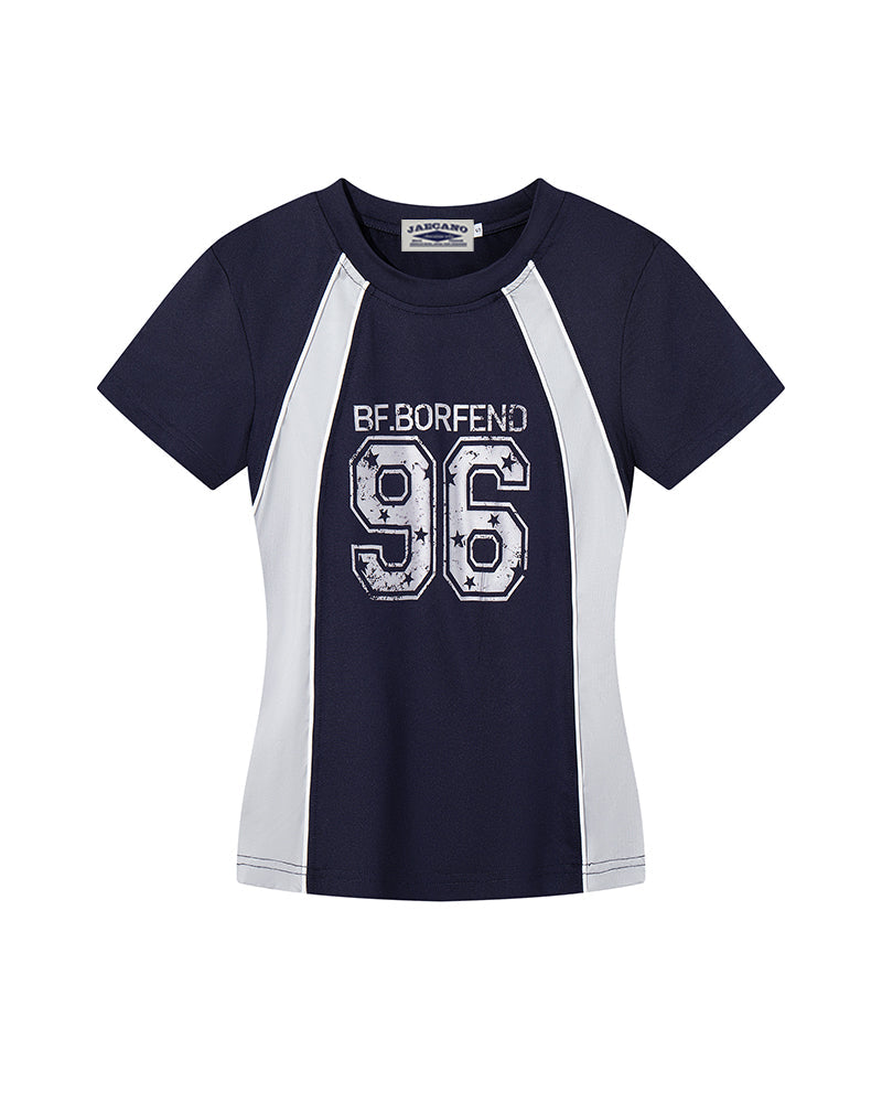 Contrast color stitching short sleeves
