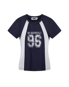 Contrast color stitching short sleeves
