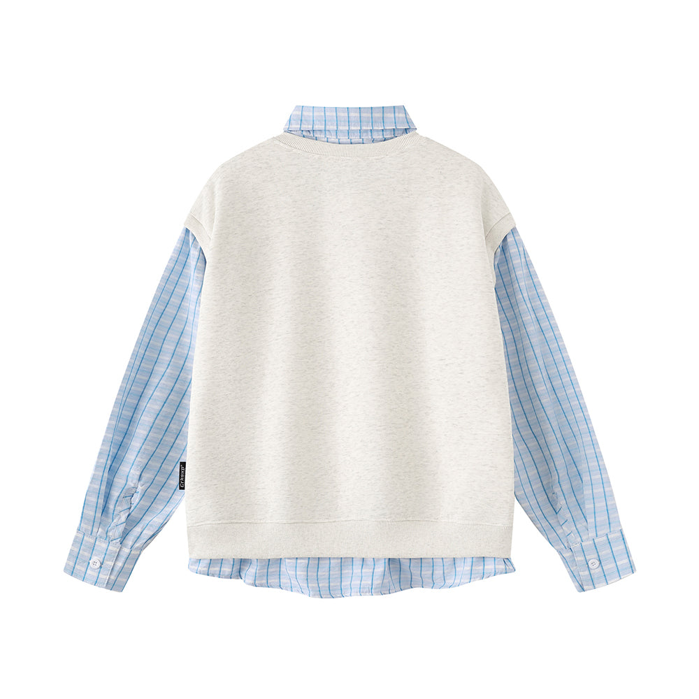 Retro patchwork fake two-piece sweatshirt