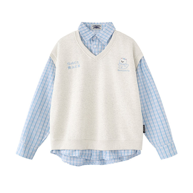 Retro patchwork fake two-piece sweatshirt Main Image