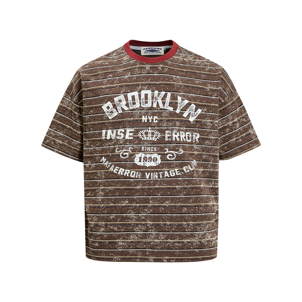 Distressed striped short-sleeved shirt