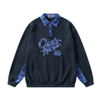 Plaid panel lapel sweatshirt