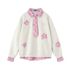 Appliqué patchwork faux two-piece sweatshirt
